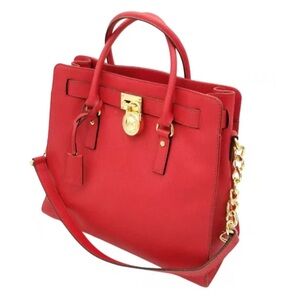 Michael Kors Red Shoulder Bag with Gold Hardware